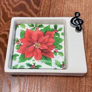 Nora Fleming White Ceramic Square Dish with Black Treble Clef Accent